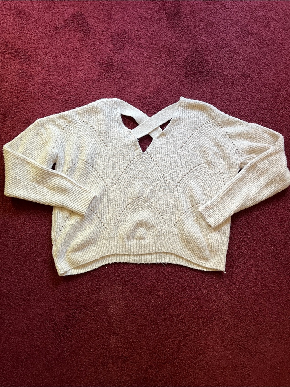 Women's Cream V-Neck Knit Sweater with Back Strap Detail - Picture 4 of 4